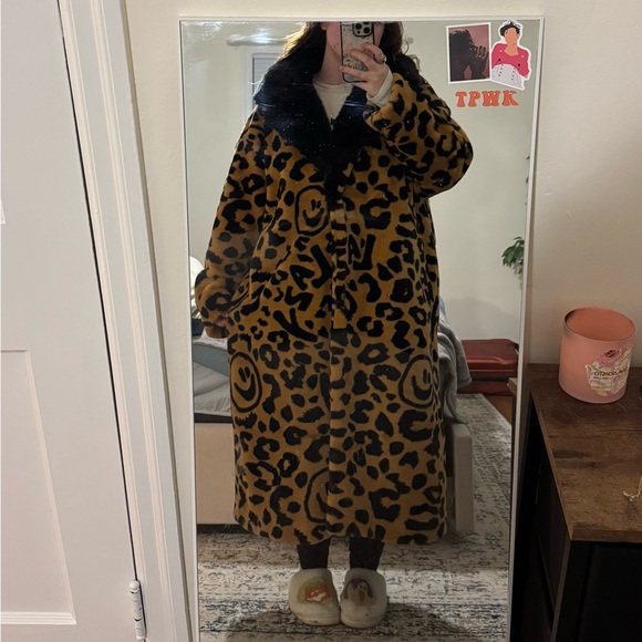 Rare Lazy Oaf Smiley Face Leopard Print Jacket - Picture 1 of 6